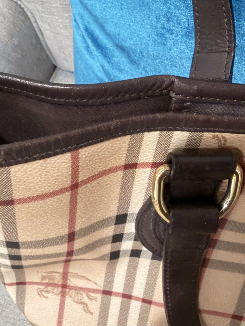 Vintage Burberry Haymarket Check Plaid Shoulder Tote W/Dk Brown Leather Straps - Picture 3 of 16